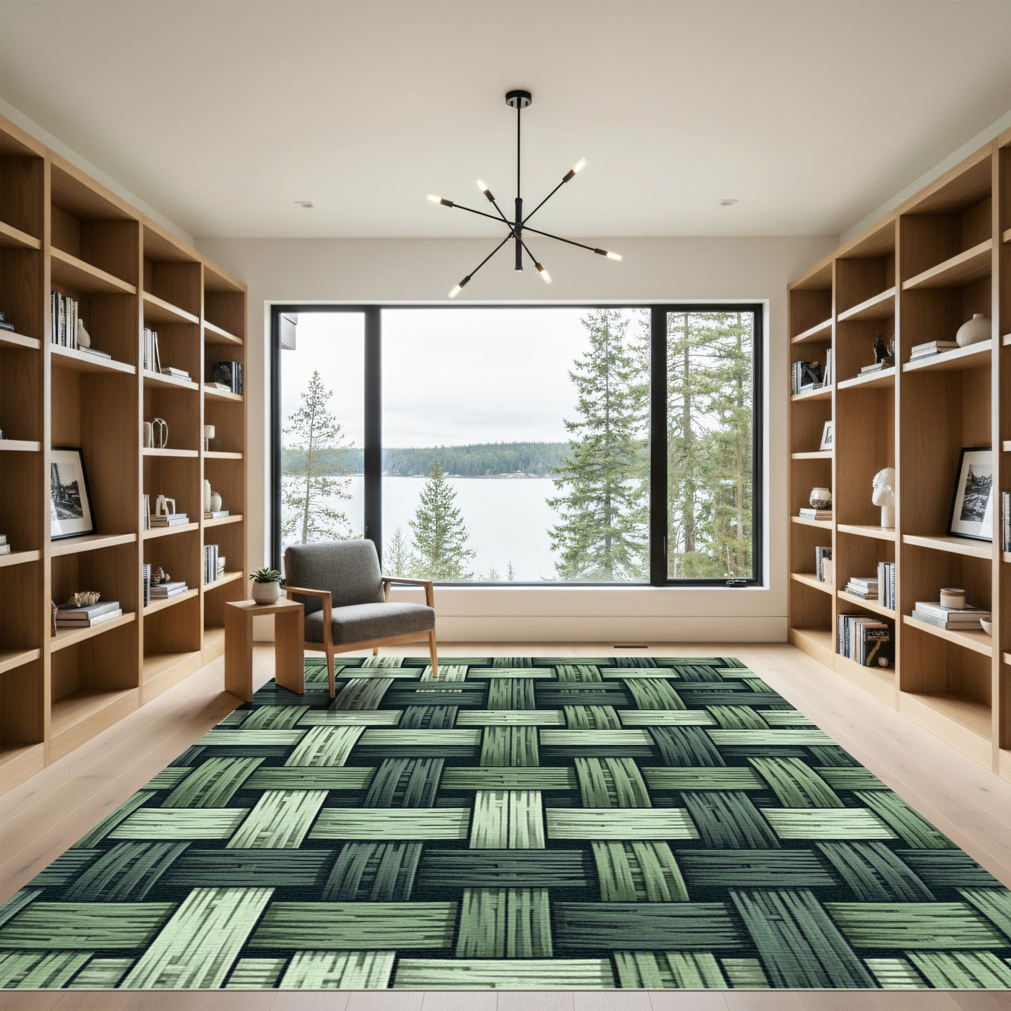 Sage Green Woven Texture Grid Rug