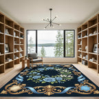 Ornate Blue Rose Laurel Wreath Rug