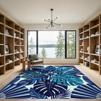 Deep Blue Tropical Leaf Fan Rug