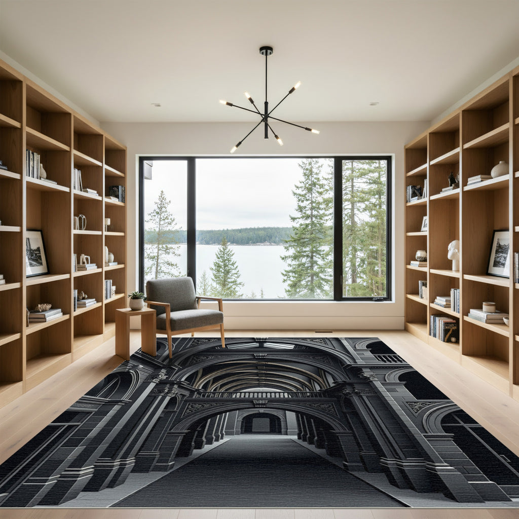 Dark Gray Classical Archway Corridor Rug