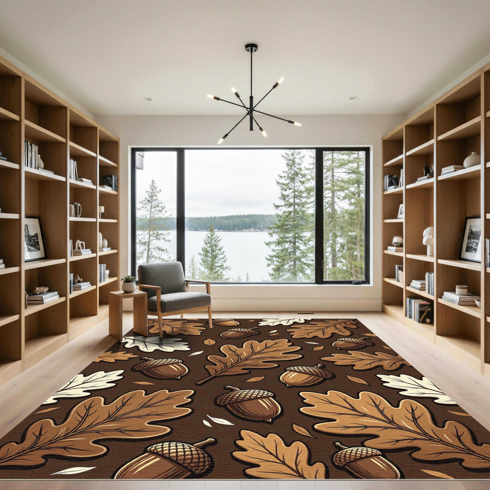 Earthy Brown Oak Leaf Acorn Arrangement Rug