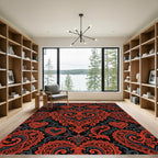 Crimson Black Heart Damask Jacquard Rug