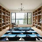 Navy Blue Sailboat Nautical Stripes Rug