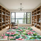 Watercolor Pink Meadow Floral Vines Rug