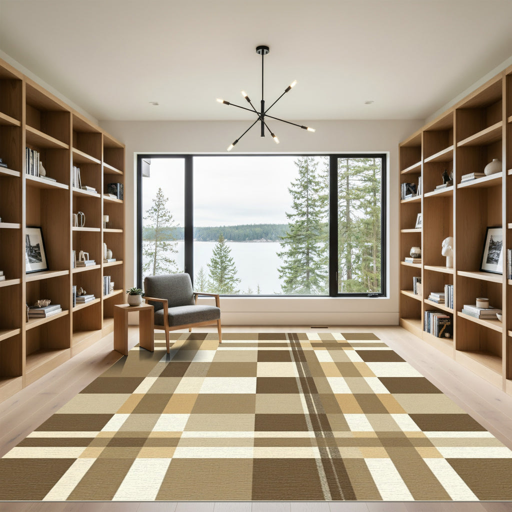 Modern Earth Toned Plaid Check Rug