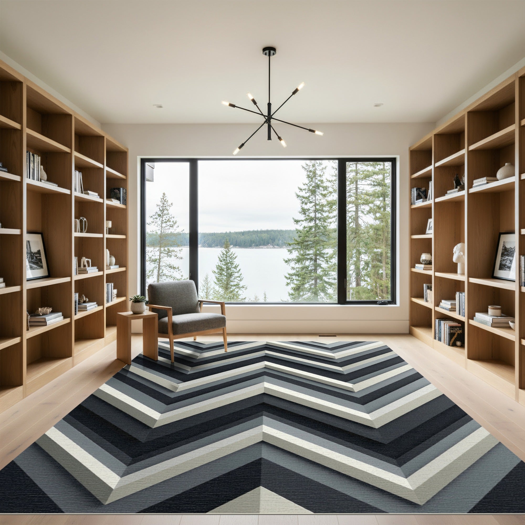 Modern Monochromatic Charcoal Gray Chevron Rug