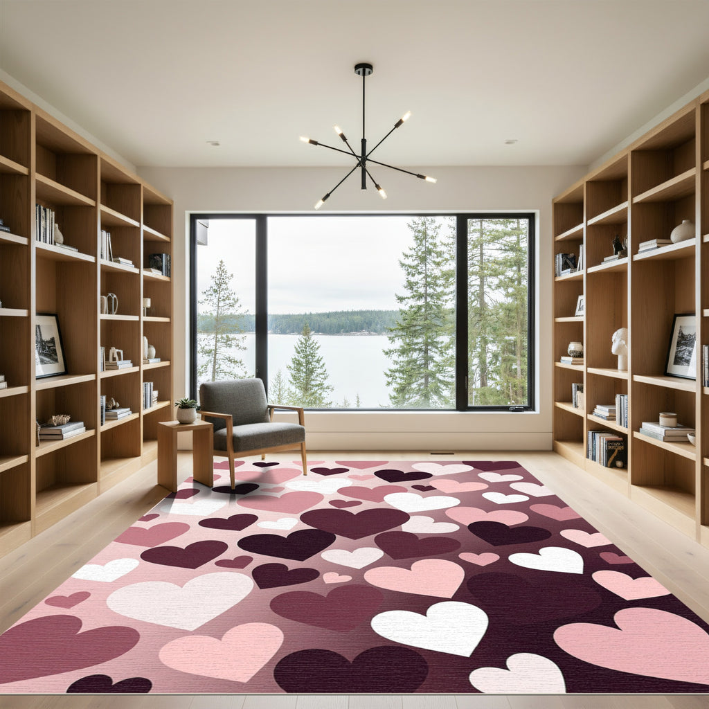 Romantic Blush and Burgundy Heart Arrangement Rug