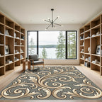Golden Scrollwork Acanthus Leaf Pattern Rug