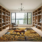 Rustic Farmhouse Bovine Wheat Field Art Rug