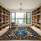 Royal Blue and Gold Scrolling Acanthus Rug