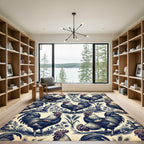 Vintage Blue Rooster Farmhouse Toile Rug
