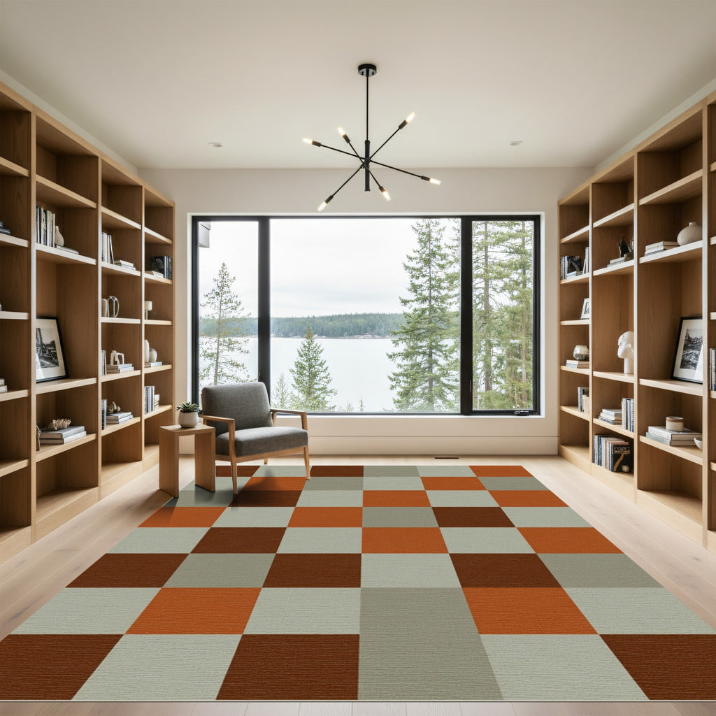 Modern Earthy Toned Checked Grid Area Rug