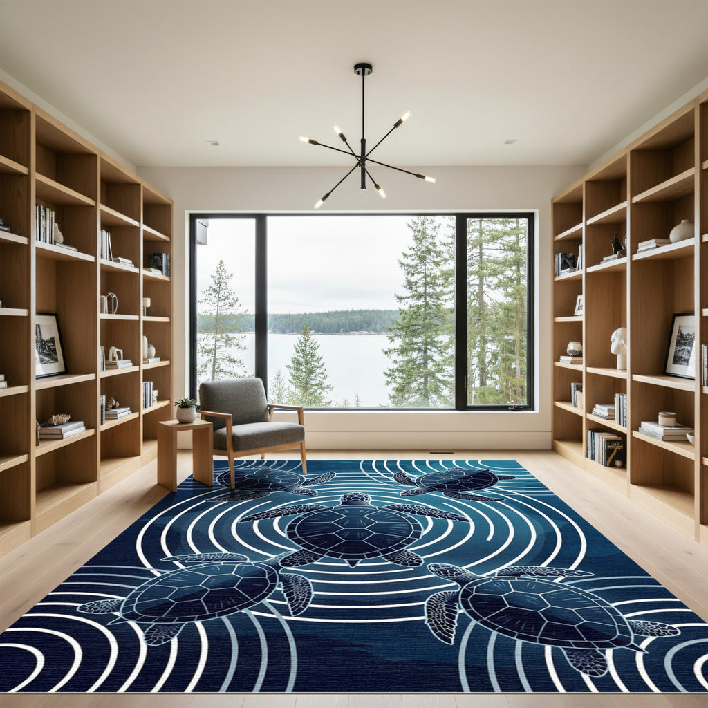 Deep Blue Sea Turtle Concentric Circles Rug