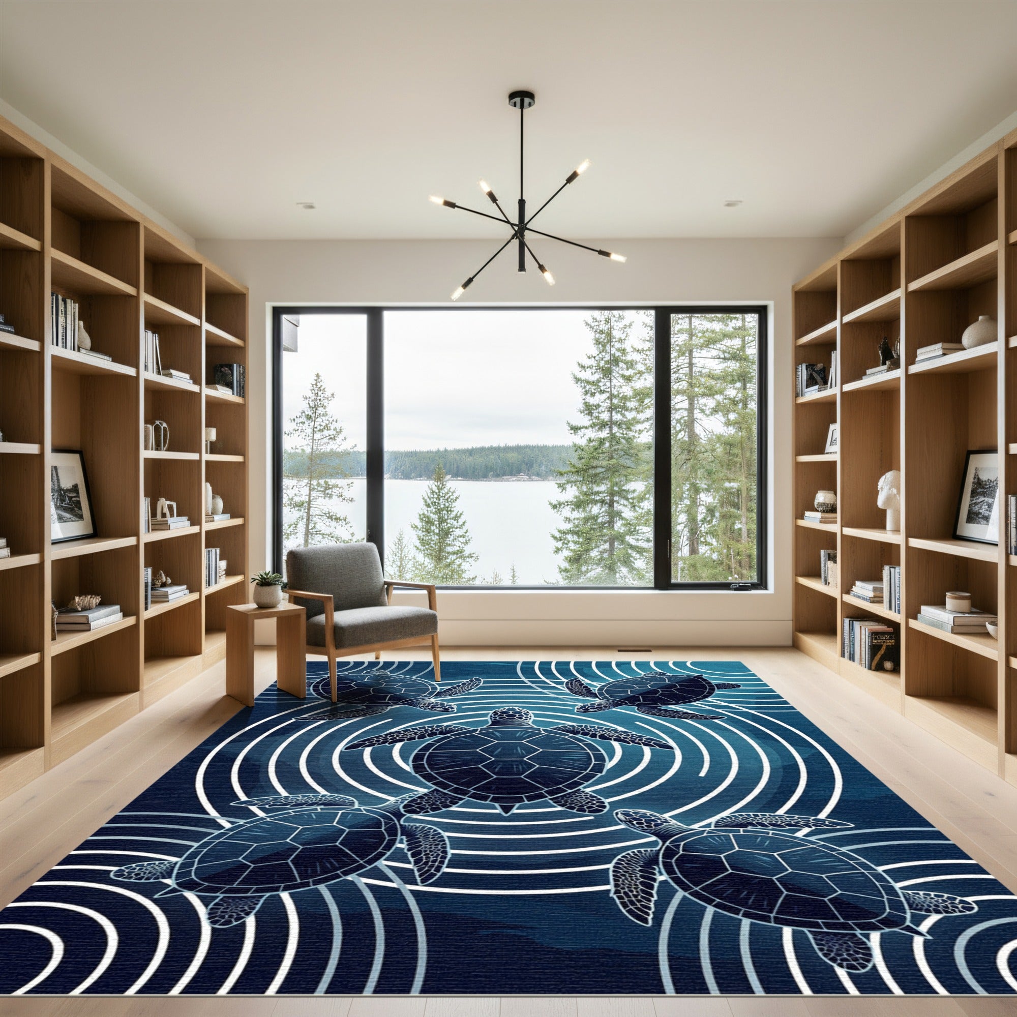 Deep Blue Sea Turtle Concentric Circles Rug