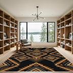 Earthy Gold Geometric Tribal Diamond Rug