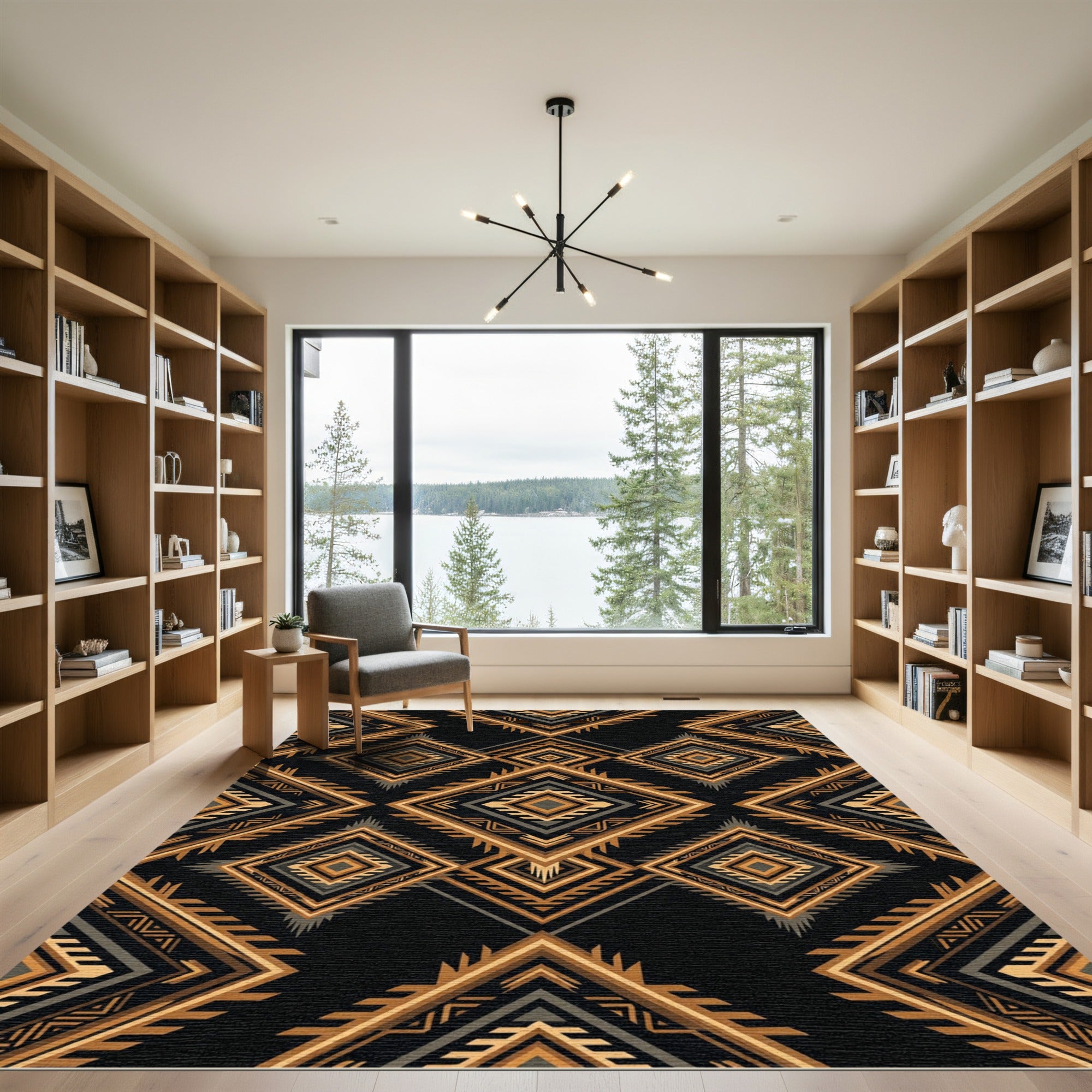 Earthy Gold Geometric Tribal Diamond Rug