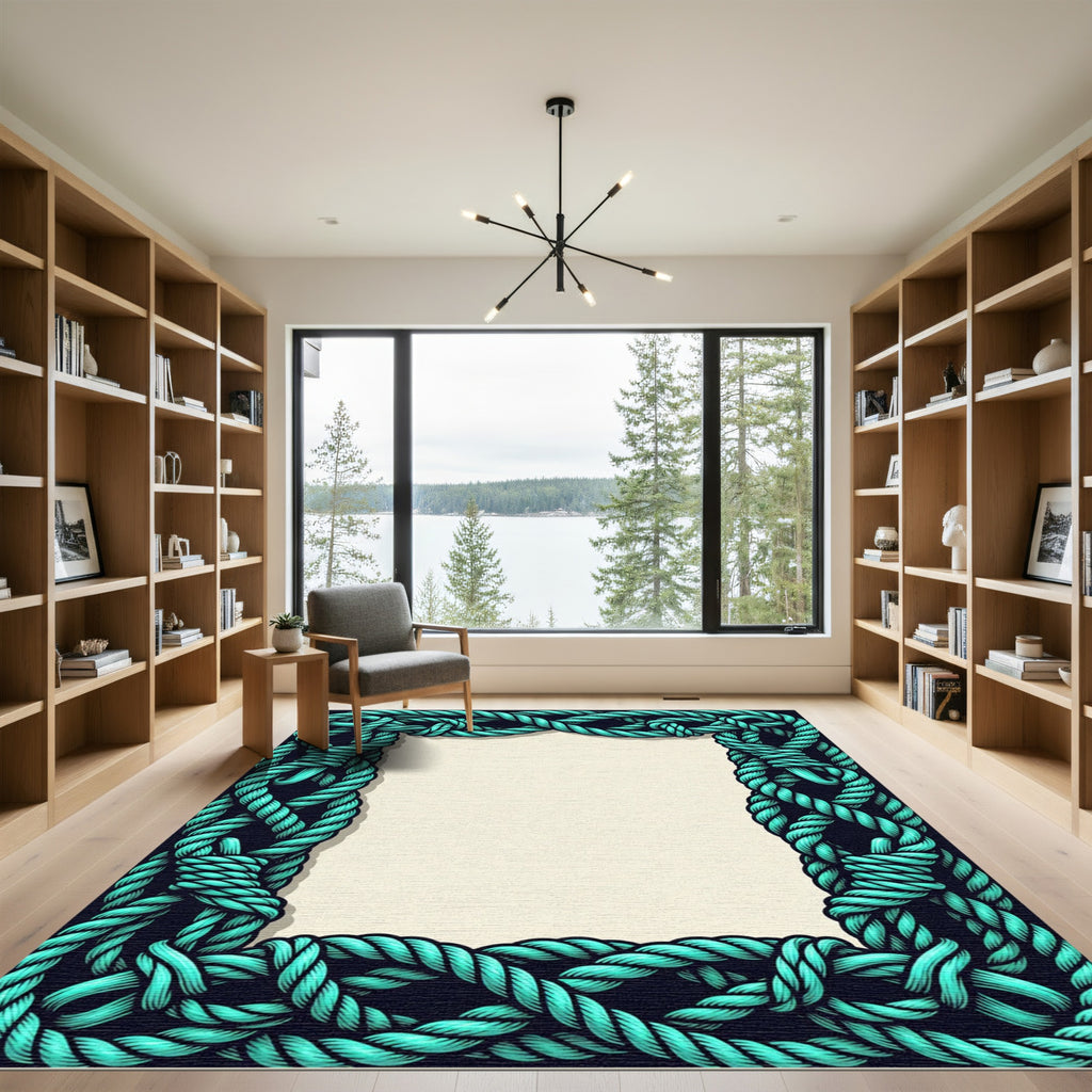 Deep Teal Rope Border Rug