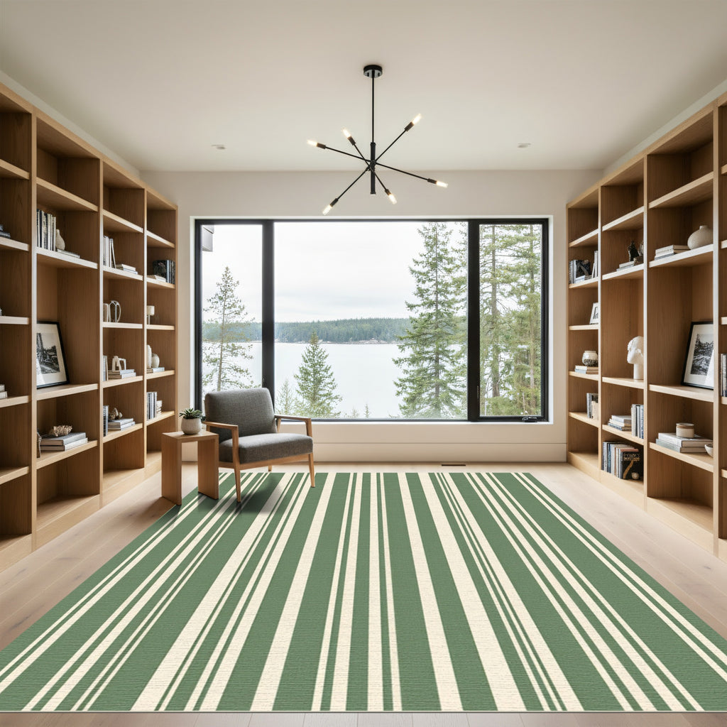 Sage and Ivory Linear Vertical Stripe Rug