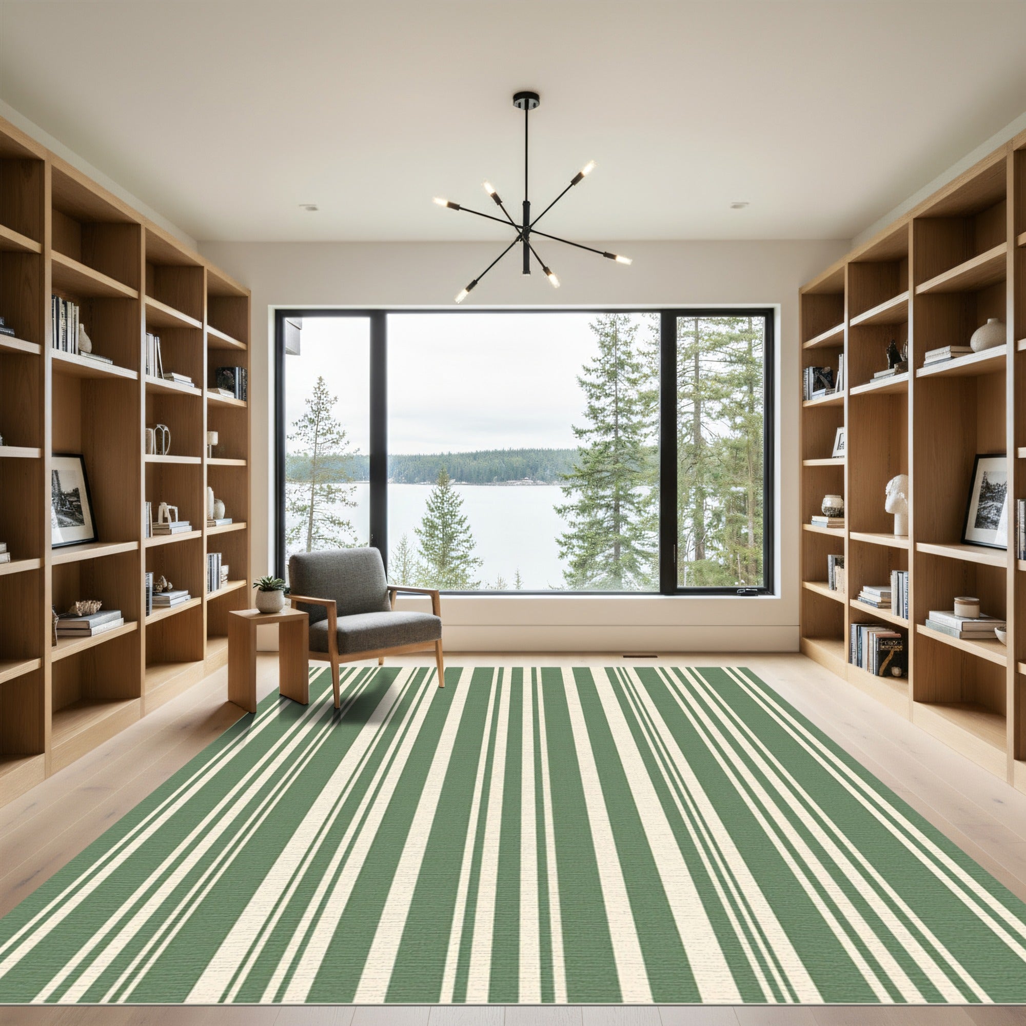 Sage and Ivory Linear Vertical Stripe Rug