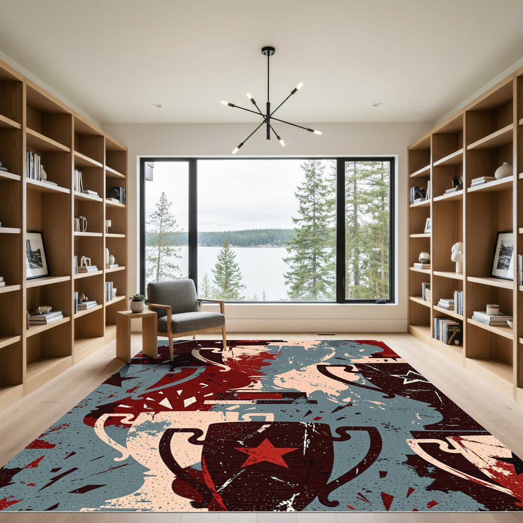 Trophy Starburst Splatter Red Blue Rug