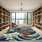 Great Wave Imperial Koi Carp Art Rug