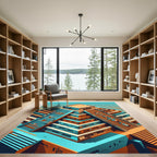 Isometric Aztec Pyramid Geometric Orange Teal Rug