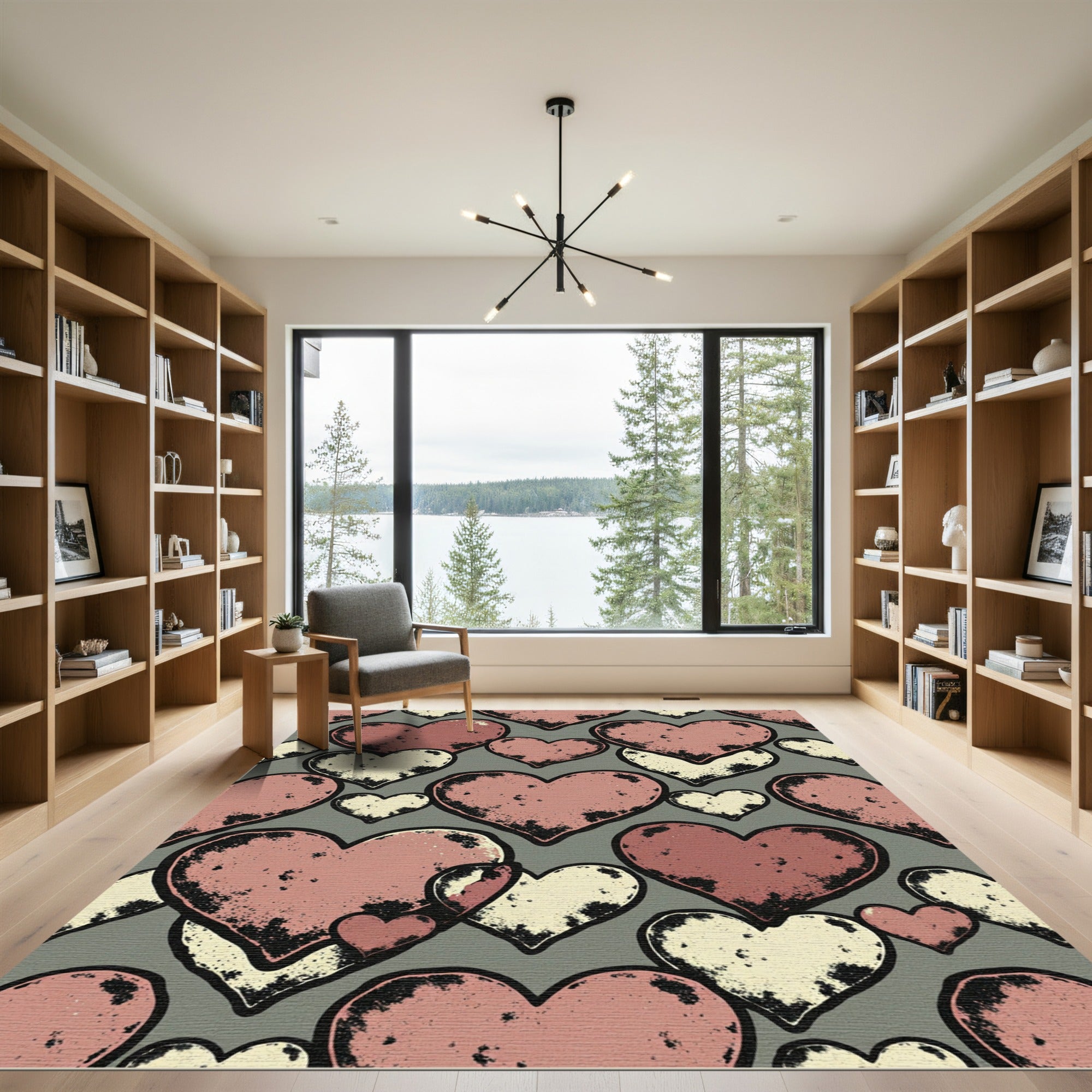 Distressed Pink and Cream Heart Collage Rug
