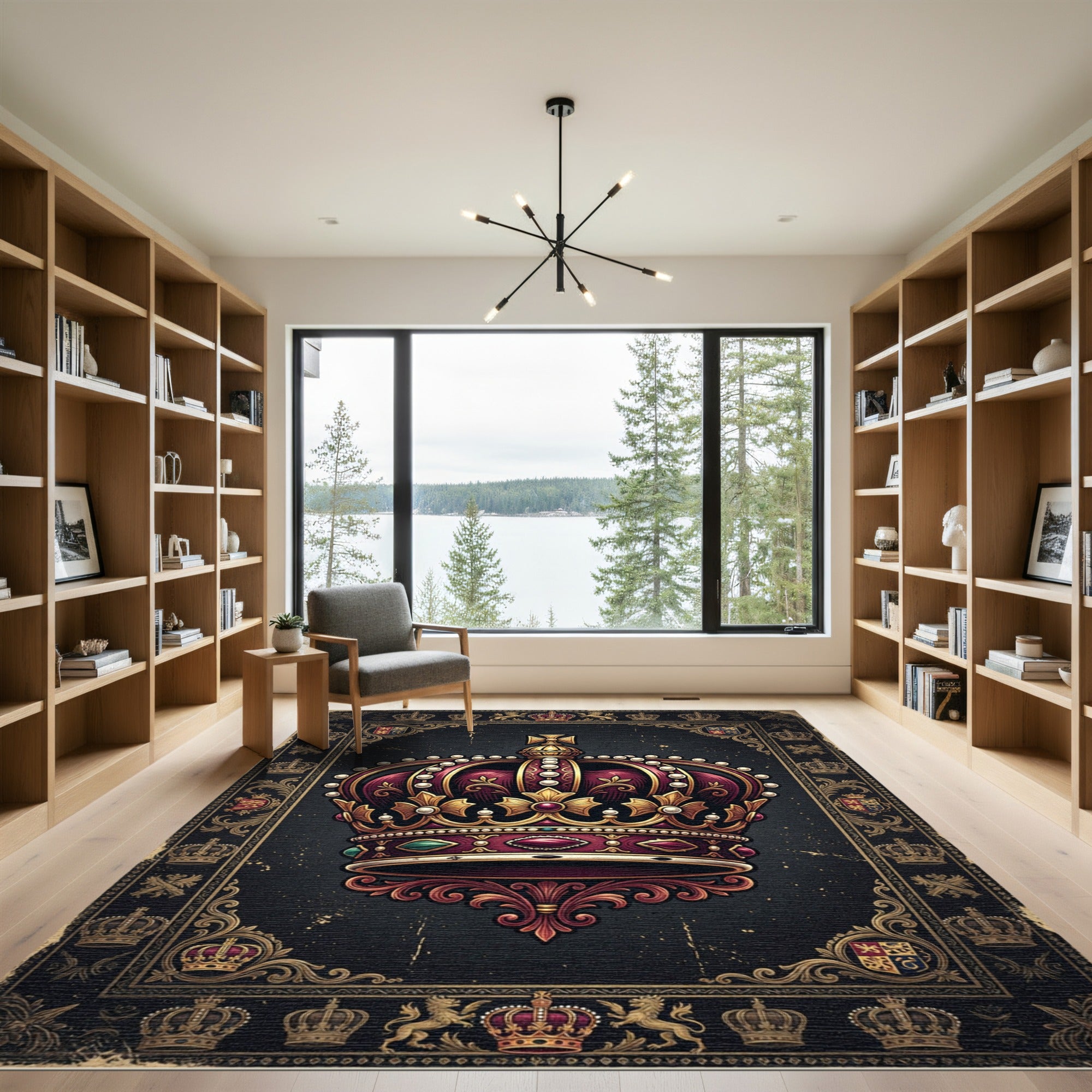 Regal Royal Imperial Maroon Gold Crown Rug