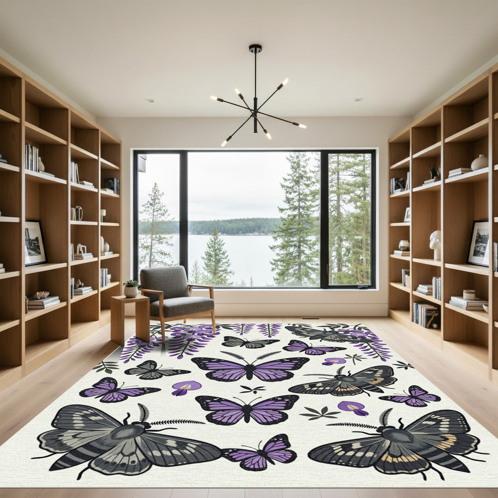 Elegant Purple Wisteria and Butterfly Garden Rug