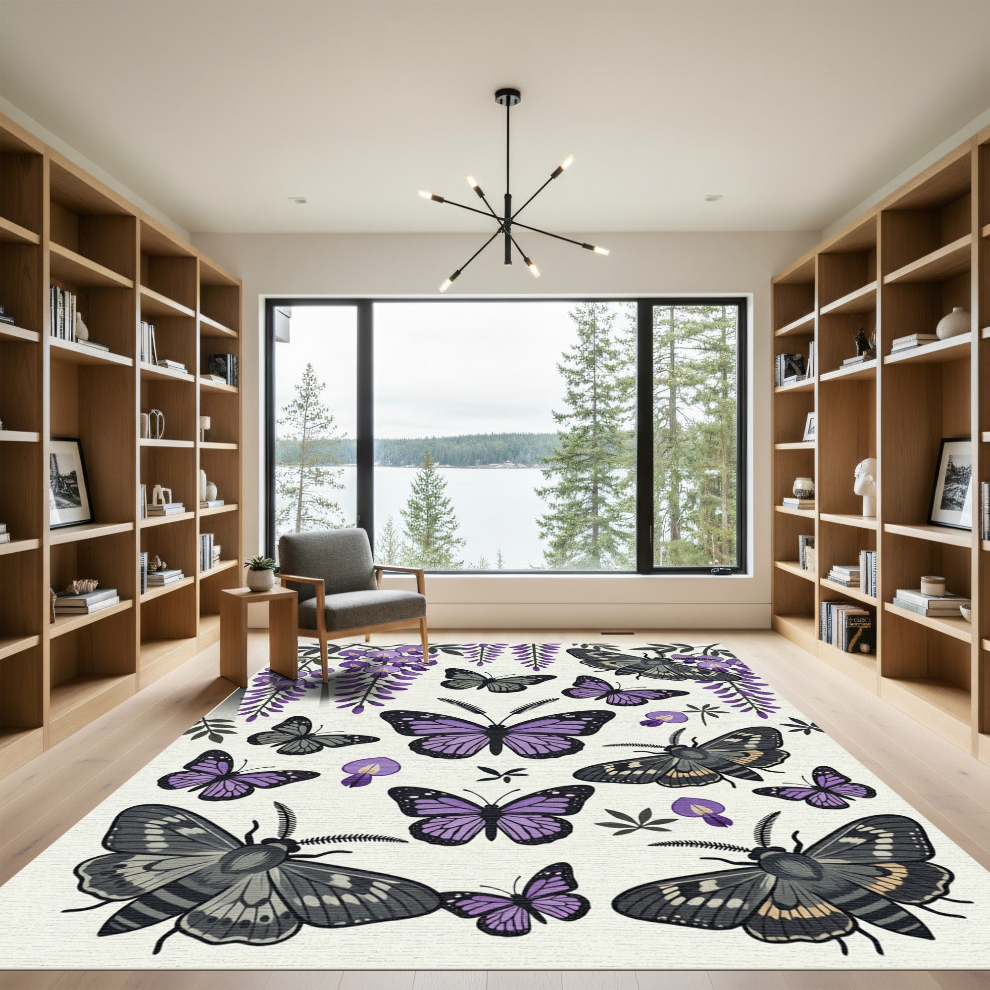 Elegant Purple Wisteria and Butterfly Garden Rug