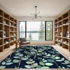 Eucalyptus Foliage Navy Botanical Leaves Rug