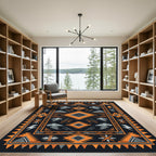 Bold Orange Black Geometric Lightning Rug