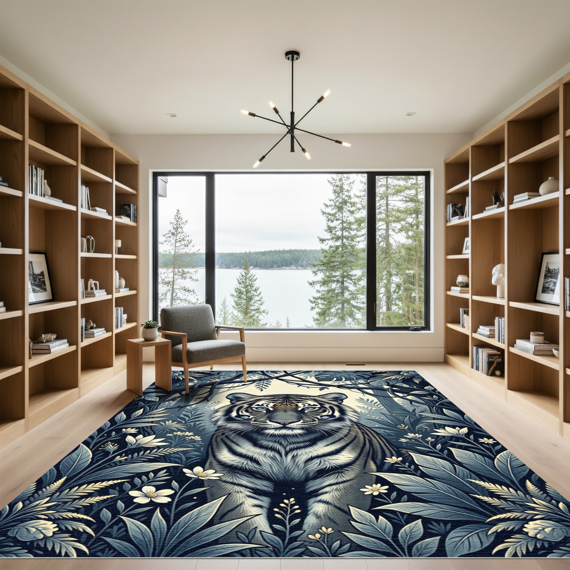 Mysterious Tiger Jungle Foliage Rug