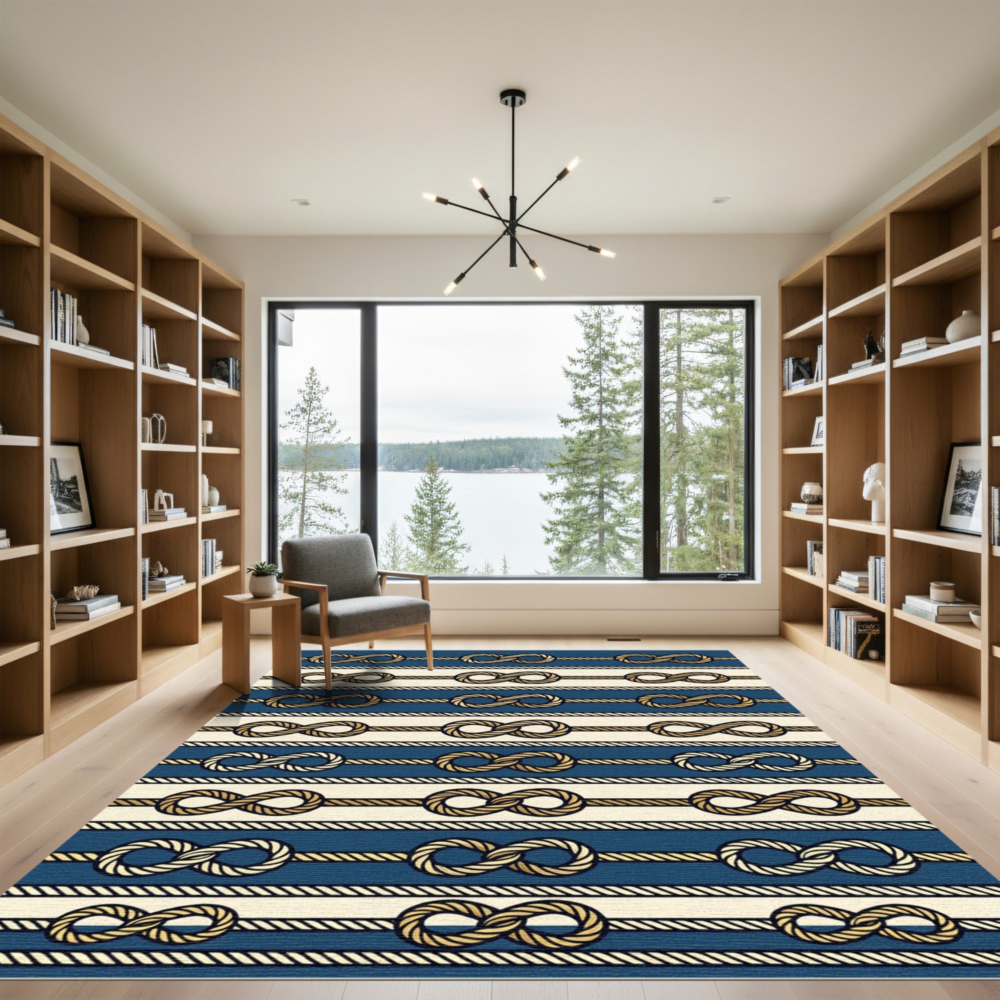 Navy Nautical Rope Infinity Knot Stripe Rug