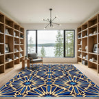 Geometric Starburst Navy and Gold Rug