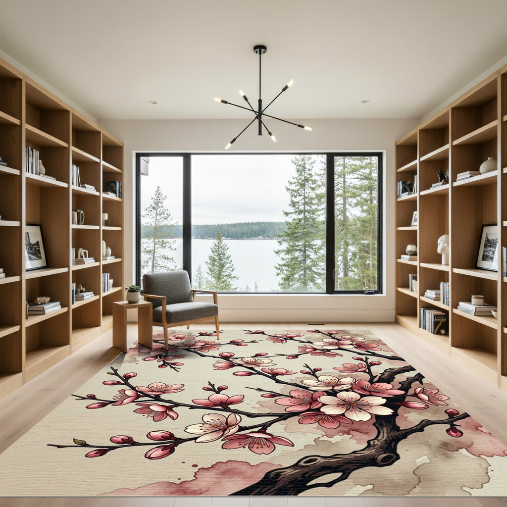 Elegant Pink Cherry Blossom Branch Rug