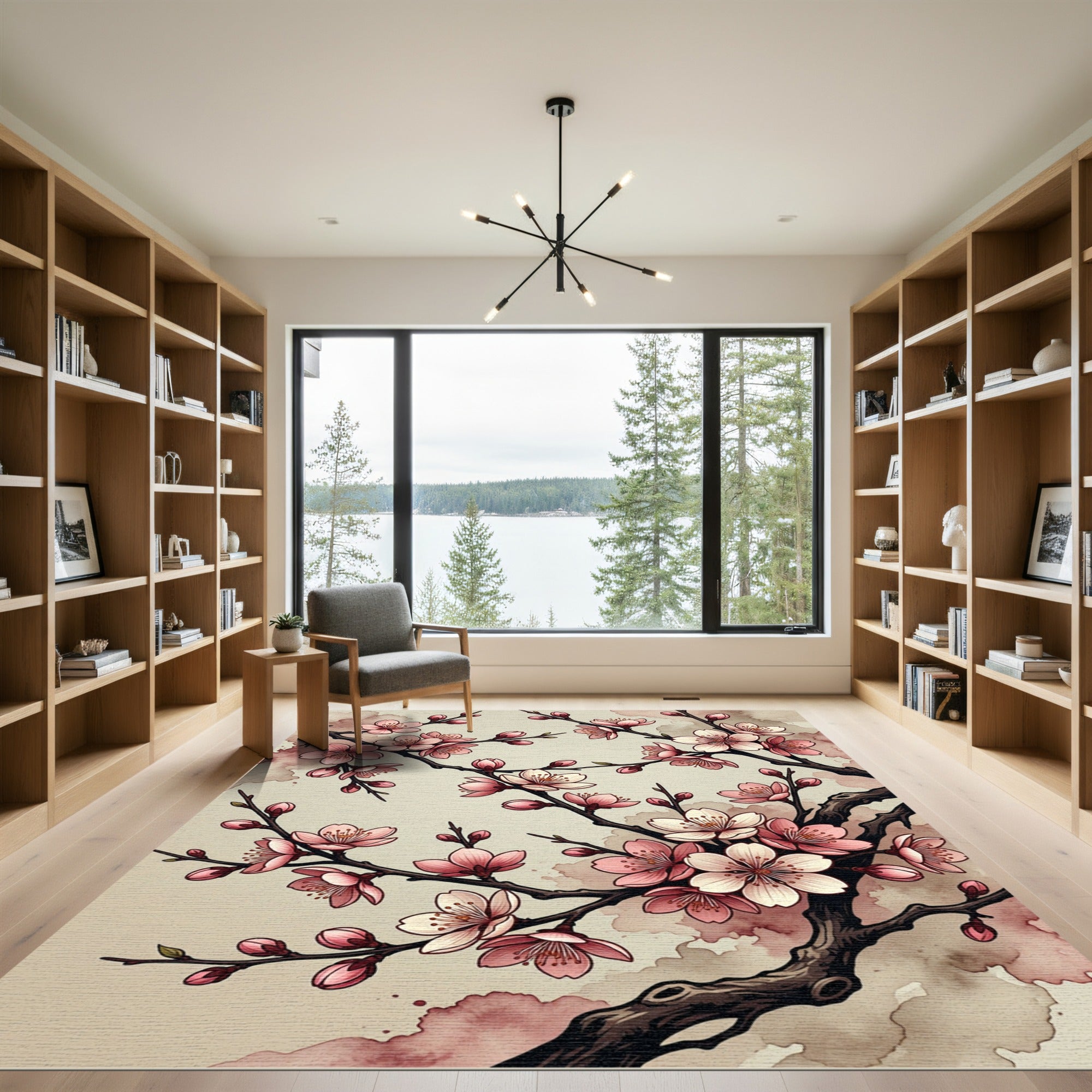 Elegant Pink Cherry Blossom Branch Rug