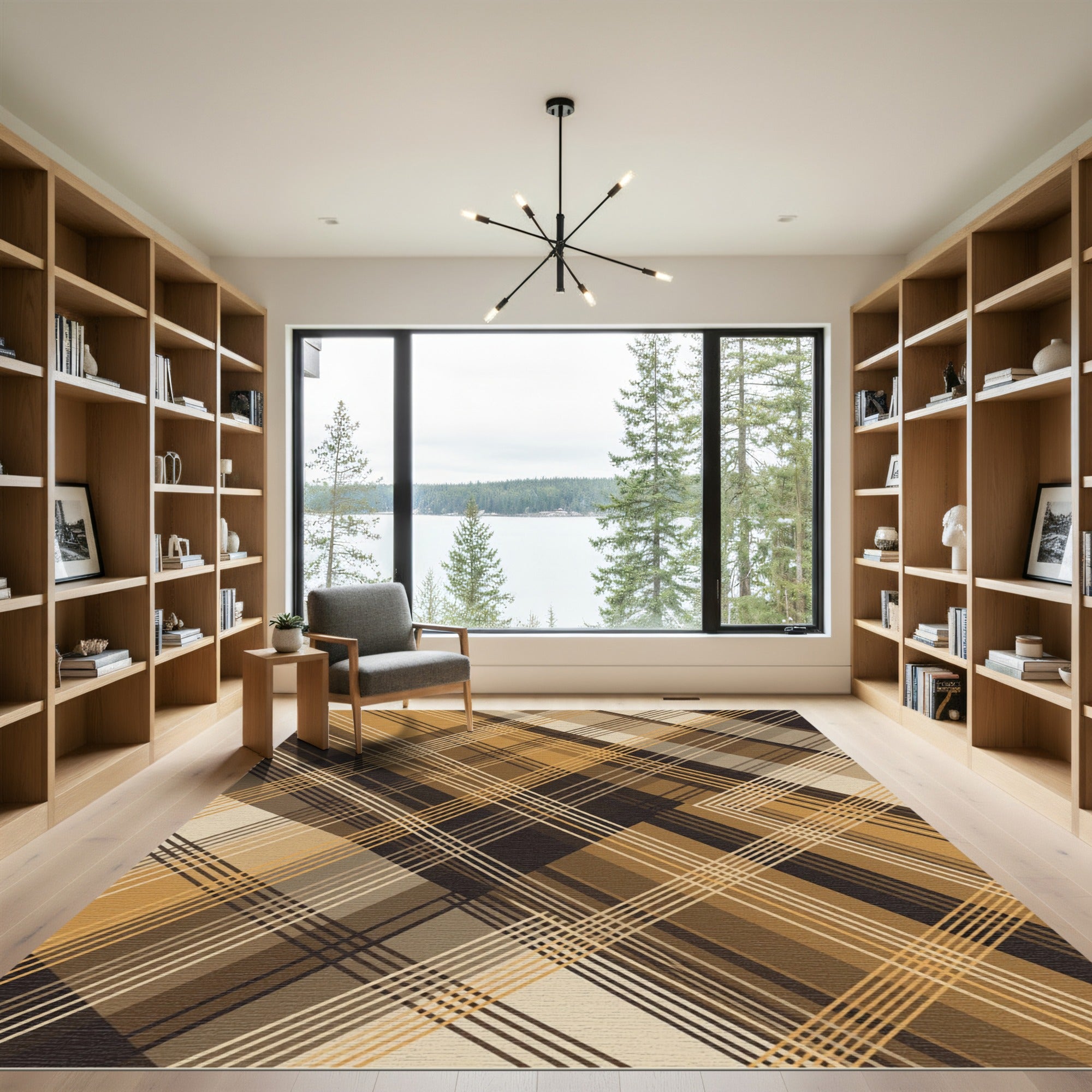 Contemporary Earth Tone Diagonal Plaid Rug