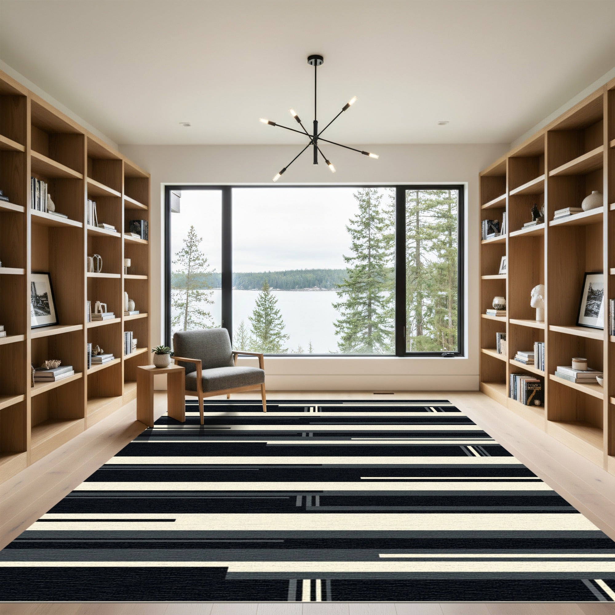 Minimalist Monochrome Horizontal Geometric Lines Rug