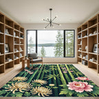 Serene Bamboo Pink Blossom Chrysanthemum Rug