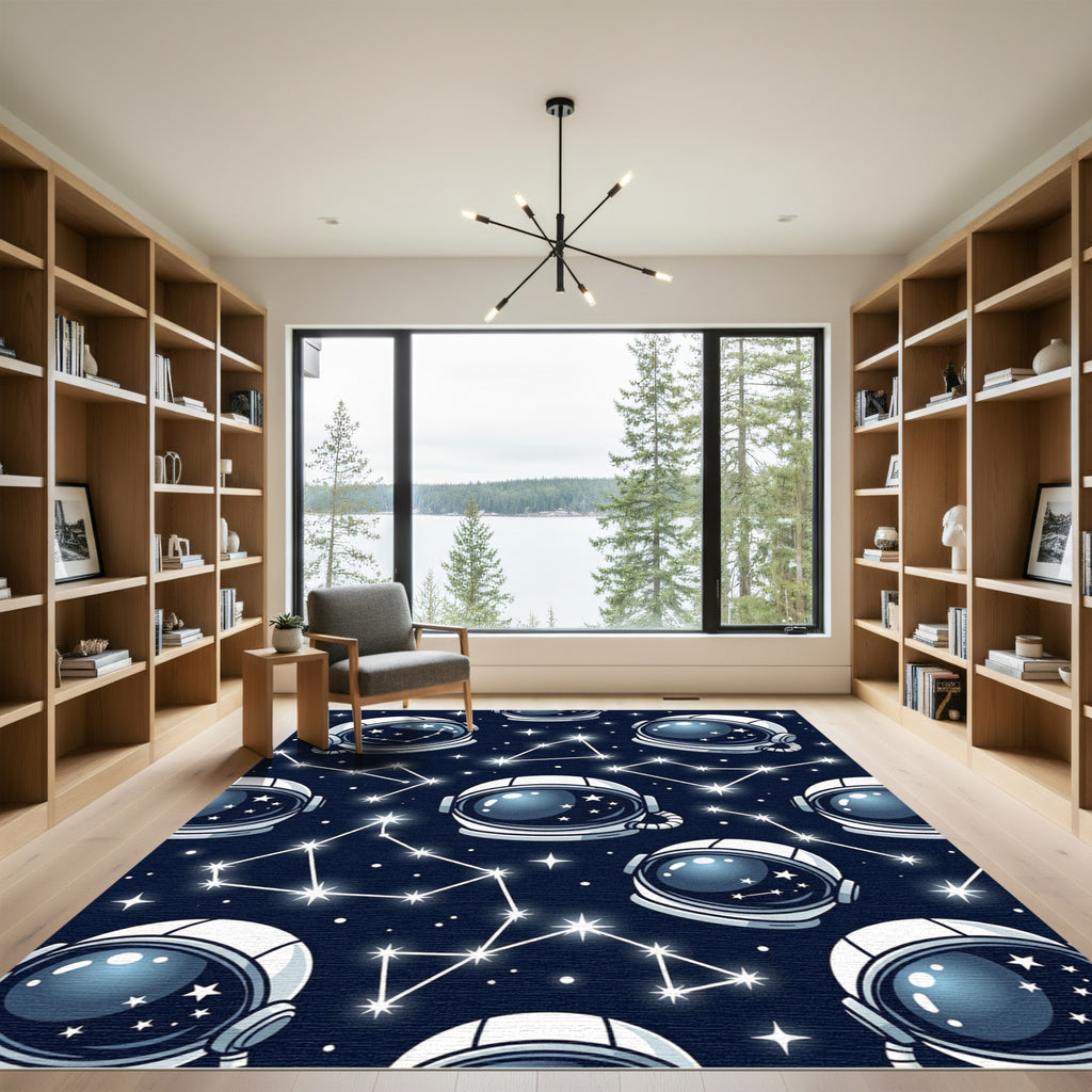 Cool Navy Blue Astronaut Constellation Art Rug