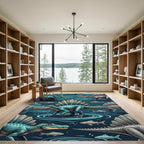 Teal Spinosaurus and Fish Oceanic Illustration Rug