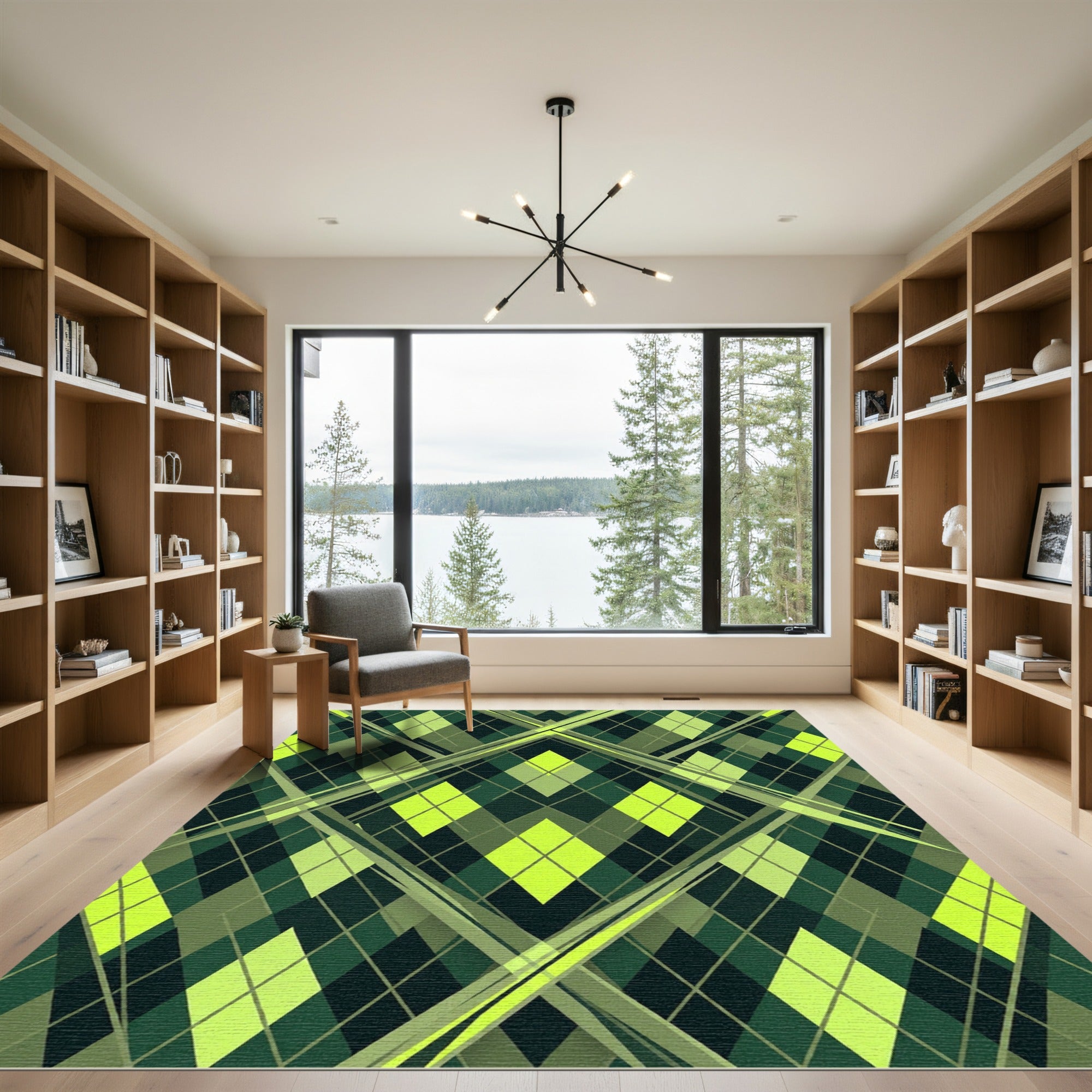 Electric Lime Argyle Geometric Grid Rug