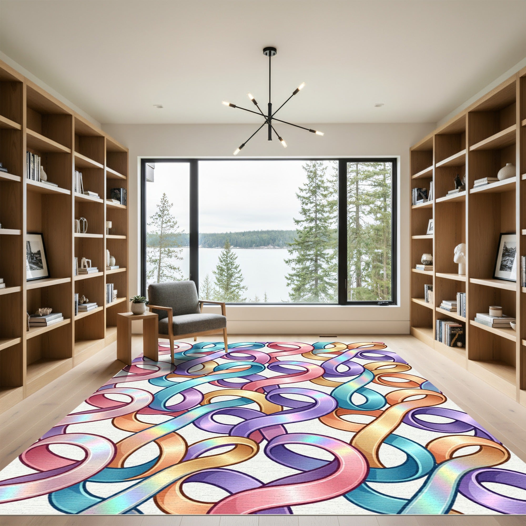 Iridescent Swirl Ribbon Collage Rug