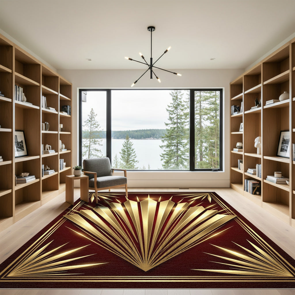 Golden Art Deco Radiant Fan Rug
