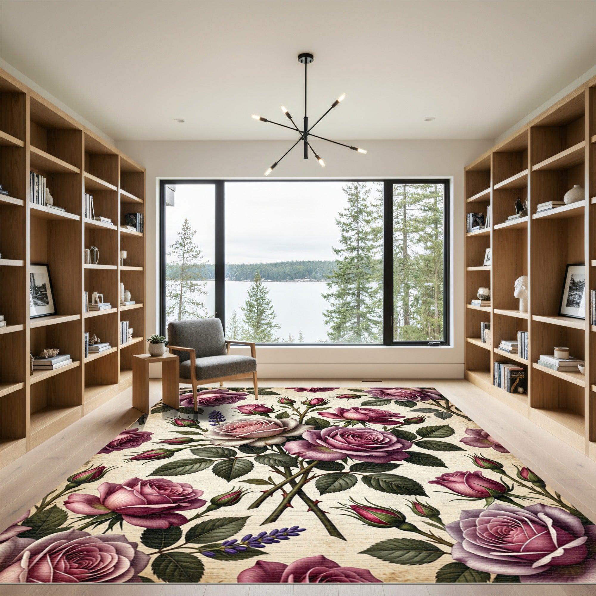Blushing Rose Floral Botanical Art Rug