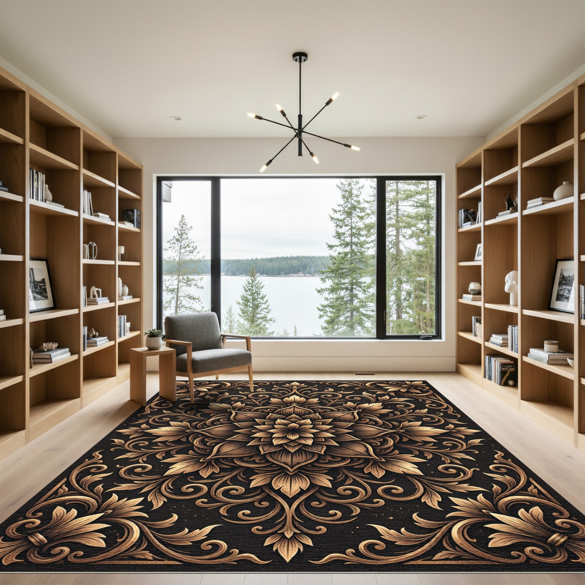 Gilded Bronze Floral Medallion Accent Rug