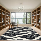 Ethereal Black Cat Swirling Cloud Ink Rug
