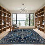 Ornate Midnight Blue Floral Mandala Rug