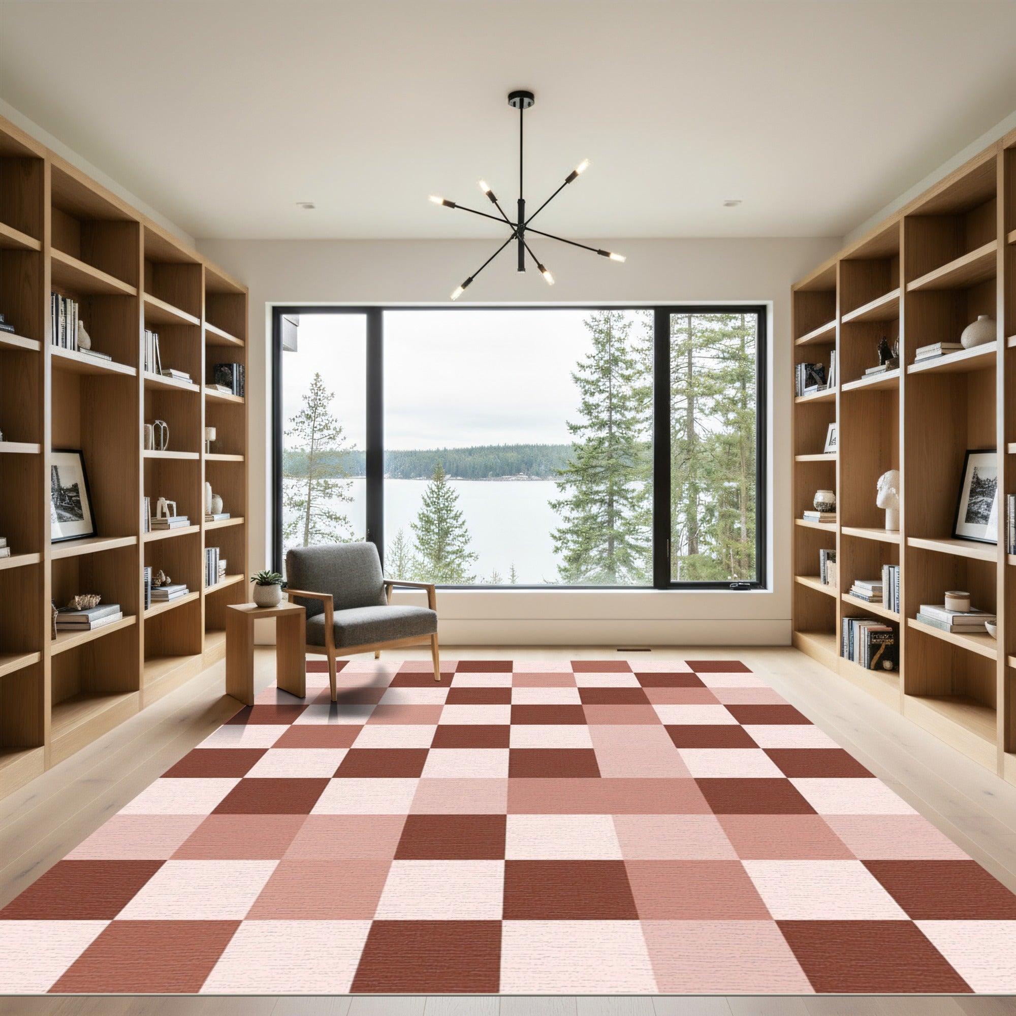 Warm Brown Checkerboard Square Arrangement Rug